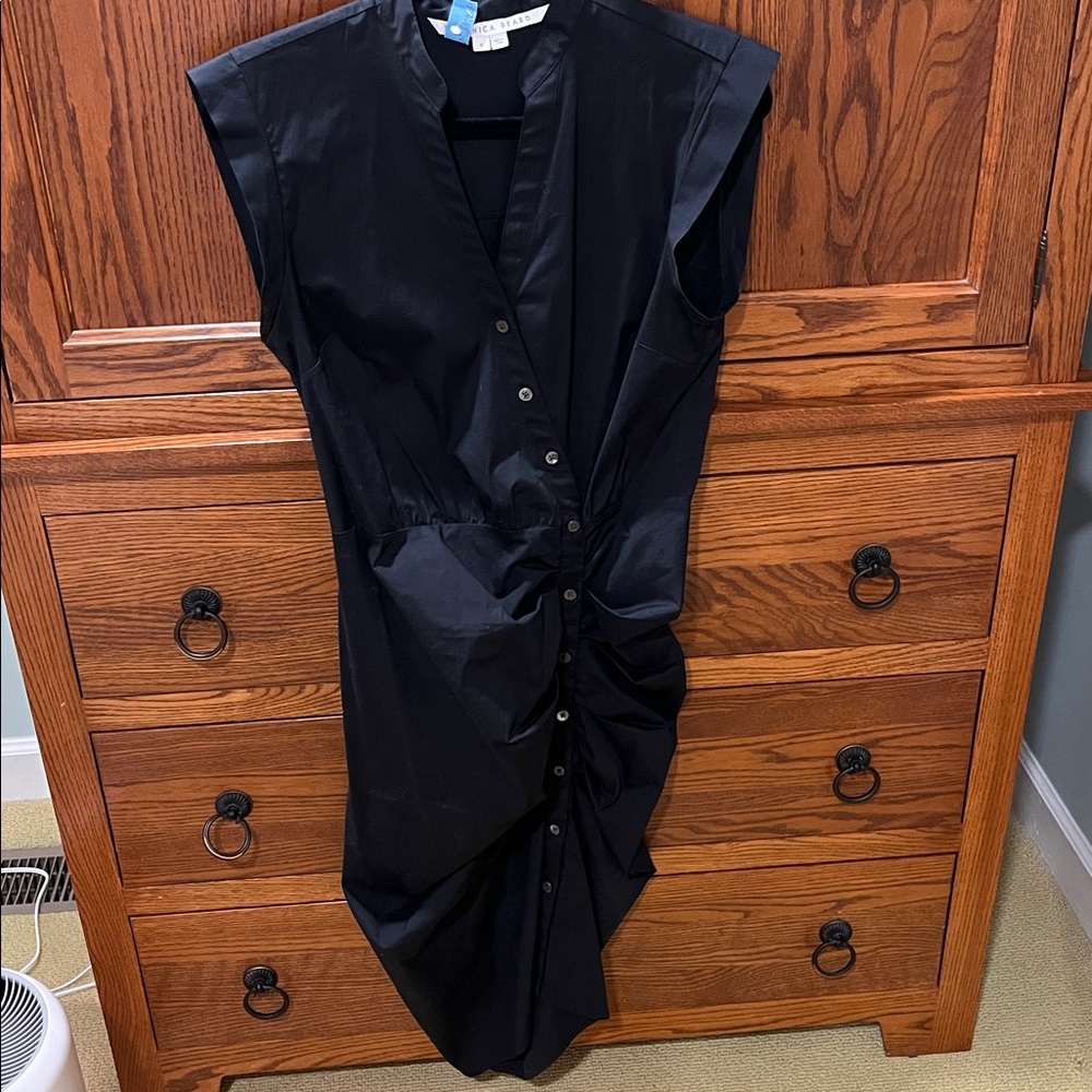 Veronica Beard Black Ruched Assymetric Button Shirtdress - Picture 6 of 12